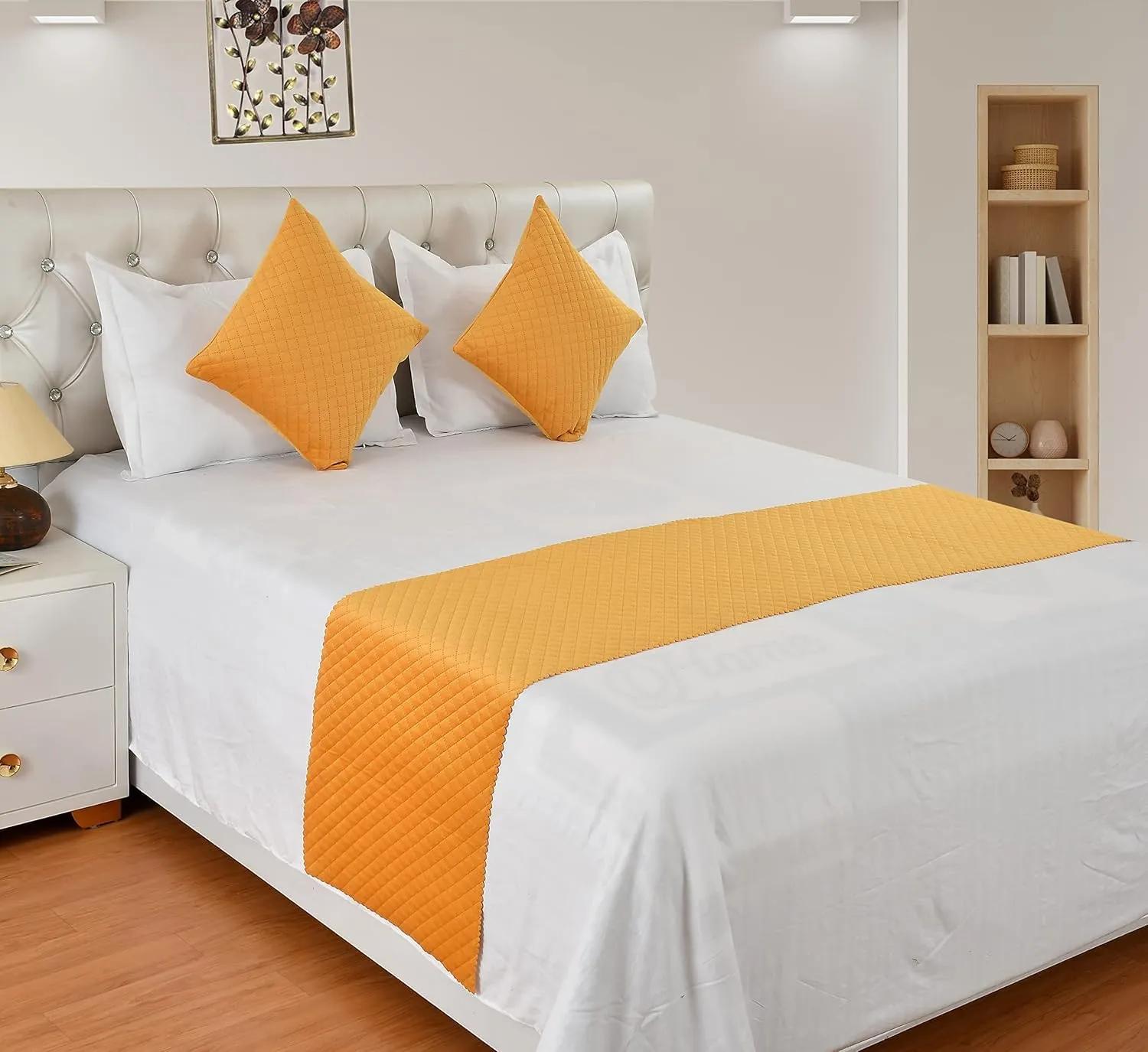 KIB 200 TC Mustard Yellow Velvet Quilting Bedsheet Runner Set