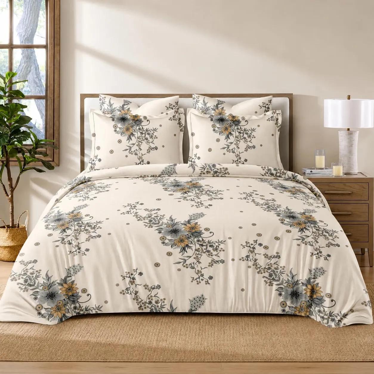 KIB Poly Cotton Floral Print All Season Double Bed Bedding Set