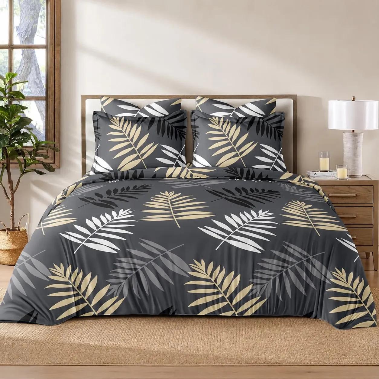 KIB Poly Cotton Printed Designer Combo Double Bed Bedding Set
