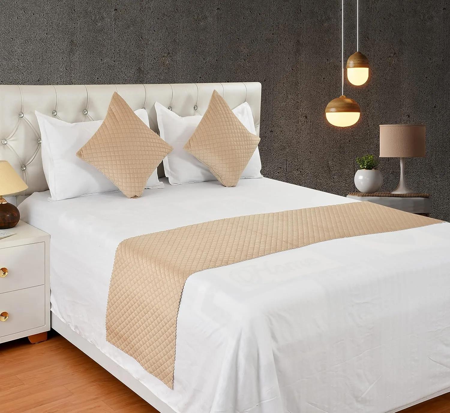 KIB 200 TC Beige Velvet Usey Quilting Bedsheet Runner Set with 2 Cushion Covers - Home Furnishing & Textiles - ShopIndiaMart